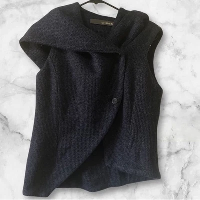 Chaleco Suéter Asimétrico Tejido Azul Marino Con Capucha Talla M Foto 1 de 4