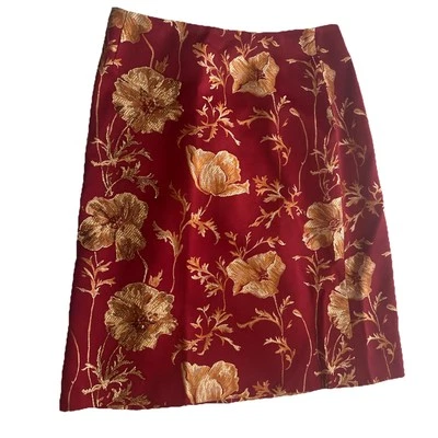 David Meister embroidered Pencil Skirt Brocade size 6 Dark red and gold - Image 1 of 4