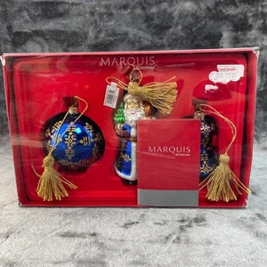 Marquis by Waterford Cobalt Blue Glass Christmas Ornaments Santa Ball & Bell - Picture 1 of 9