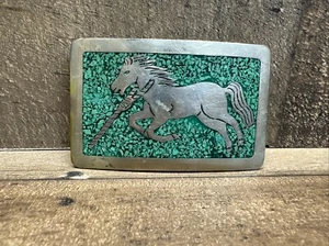 Cinturón Hebilla Caballo Suroeste Hecho en México Turquesa Tono Plata De Colección - Imagen 1 de 10