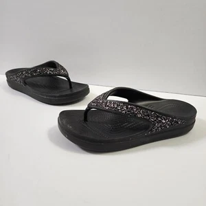 Crocs Sloane Glitter Wedge Womens 9 Black Comfort Platform Flip Flop Sandals - Picture 1 of 8