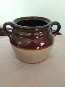 Vintage Western Maple Leaf Double Handled Stoneware Bean Pot - Picture 1 of 4