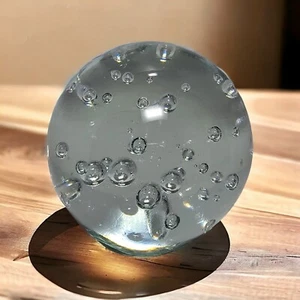 Paperweight Round Shape Clear Glass With Bubbles - No Chips Or Cracks - Picture 1 of 3