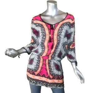 Green Dragon Large Tunic Top Colorful Boho Blouse Elastic Waist - Picture 1 of 13