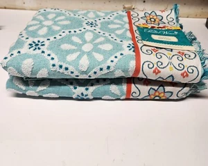 The Pioneer Woman 2 Bath Towels Mint Trellis New 27x52 - Picture 1 of 2