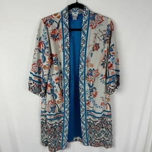 Chico's Women's Kimono Duster Cardigan Jacket Size 0P 0 Petite Floral Print - Picture 1 of 10