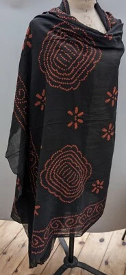 Grande Negro Bufanda Envoltura J Peterman Pashmina Chal Grande Algodón Naranja India Foto 1 de 4