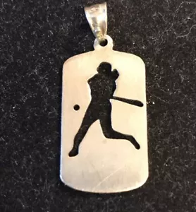 Baseball Dog Tag Silhouette Necklace Pendant (1.5”/4.6g) SKU:A84 - Picture 1 of 1