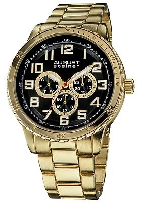 NEW August Steiner AS8060YG Mens Gold Alloy Band Metal Bezel Casual Chrono Watch - Image 1 of 4