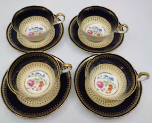 4 Aynsley Hatfield Cobalt Blue Flat Cream Soup/Saucer Sets England two AF - Picture 1 of 5
