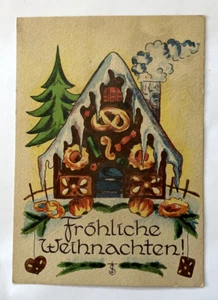 Vintage Germany Postcard Frohliche Weihnachten Christmas Gingerbread House Art - Picture 1 of 7