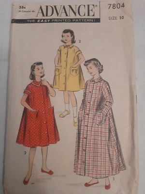 Robe Housecoat Duster Long Advance Sewing Pattern 7804 girls 10 VTG INCOMPLETE   - Image 1 of 4