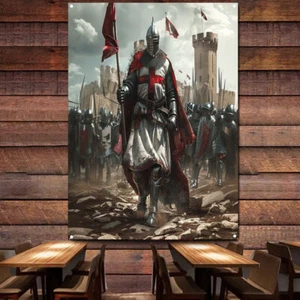 Caballeros Templarios Banderas Arte de Pared Bandera Cruzado Carteles Tapiz Lienzo Pintura - Imagen 1 de 5