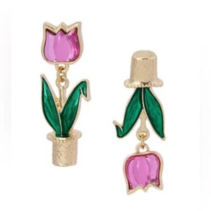 Betsey Johnson goldfarbene & lila Harztulpe Ostertropfen Ohrringe neu mit Etikett Geschenkbox - Bild 1 von 10
