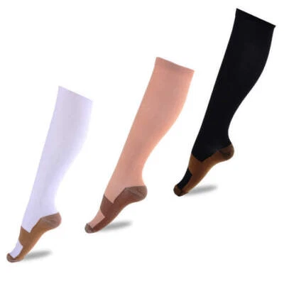 Unisex Copper Infused Anti-Fatigue Compression Socks Varicose Vein Stocking Pair - Image 1 of 4