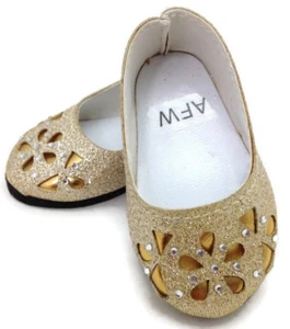Gold Glitter Flats w/Floral Cutout Shoes for 18 inch Doll Clothes Girl - Picture 1 of 5