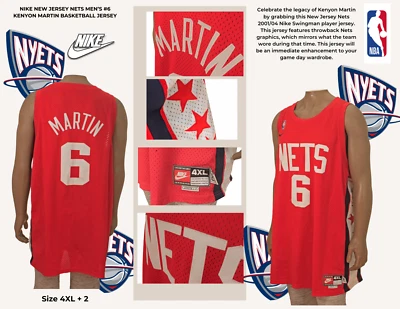 NIKE NEW JERSEY NETS MEN’S #6 KENYON MARTIN BASKETBALL JERSEY: Size 4XL + 2 - Image 1 of 4