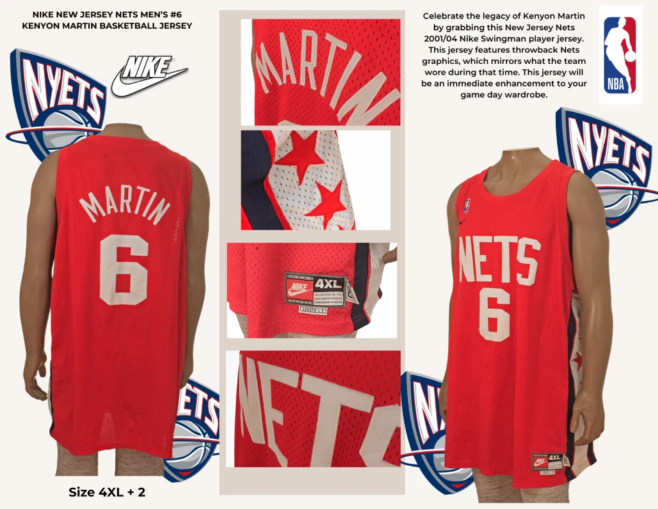 NIKE NEW JERSEY NETS MEN’S #6 KENYON MARTIN BASKETBALL JERSEY: Size 4XL + 2 - Image 1 of 4