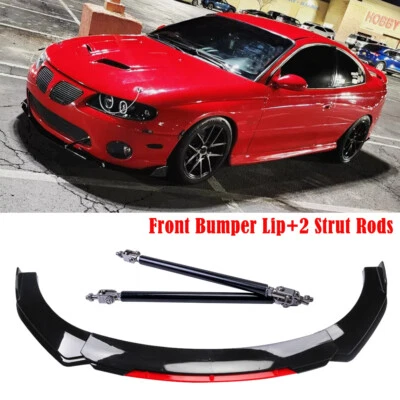 Black&Red Front Bumper Lip Spoiler Splitter+Strut Rods For Pontiac Grand Prix - Image 1 of 4