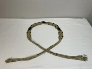 Boho Hippie Tan Macrame Crochet Fringe Tie Belt  Wooden Beads Medallions OS - Picture 1 of 7