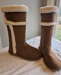 Michael Kors Julia Faux Fur Trim Suede Boots Brown Sz 5 Winter Cozy Boots - Picture 1 of 12