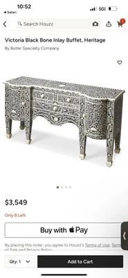 Aparador clásico Amira con incrustación de hueso negro blanco patrón floral 120x50x75 cm Foto 1 de 2