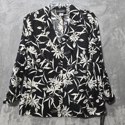 NUEVO CON ETIQUETAS Requisitos Chaqueta Mujer 14 Negro Blanco Palm Beach Lino Rayón Bolsillos Foto 1 de 4