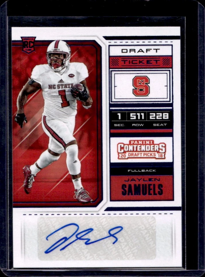 2018 Contenders Draft Picks Jaylen Samuels RC Blue Foil SSP Auto #135b - Image 1 of 2