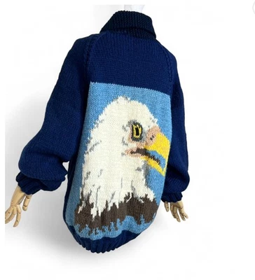 Vintage Hand Knit Women’s Zip Up Sweater Eagle Design Size Large - Image 1 of 4