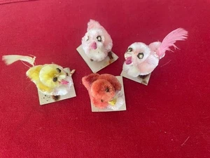 Vintage Easter Chenille Cotton Chicks With Wire Feet Japan - Picture 1 of 4