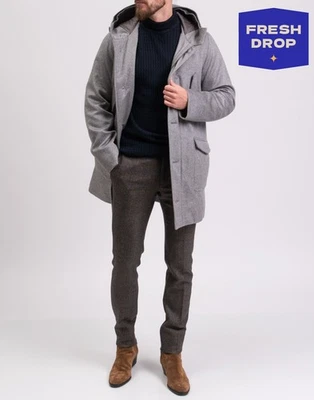 RRP€2058 HERNO Cashmere Coat IT50 US40 L Grey Hooded Zip Fly Made in Italy - Image 1 of 4
