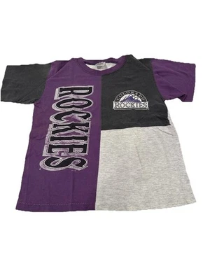 1993 Vintage Colorado Rockies YOUTH color block Single Stitch T shirt MLB AOP - Image 1 of 4