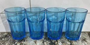 4 IKEA POKAL Tumbler Clear Blue Drinking Glasses 12 oz  Made In Bulgaria - Picture 1 of 24