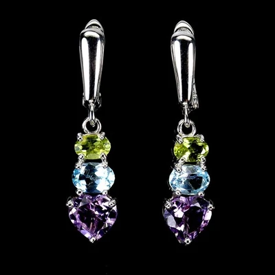925 Sterling Silver Earrings Heart Amethyst 8mm Peridot Topaz Gemstone Jewelry - Image 1 of 4