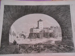 Gravure 1857 - Vue de la Pompe du Pont Notre Dame - Picture 1 of 1