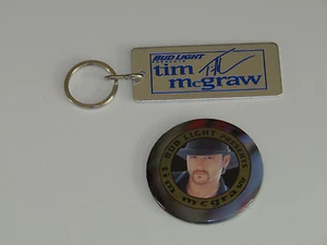 TIM McGRAW BUD LIGHT BEER BUTTON AND KEY CHAIN COMBO Plus Working pass "LOOK" - Picture 1 of 2