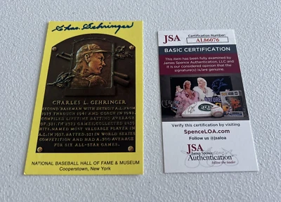 Charles Gehringer Tigers MLB Autographed Gold Hall Of Fame Post Card JSA Auth. - Image 1 of 4