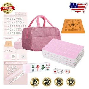 Mini Travel Mahjong Game Set with Pink Tiles - Includes Handbag & Accessories - Picture 1 of 9