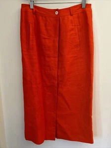 VTG Liz Claiborne 30” Waist 38” Hips Orange Skirt Linen Midi Straight Lined - Picture 1 of 12