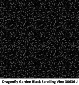 Dragonfly Garden BTY cotton quilt fabric QT fabrics 30636-J Vines on Black - Picture 1 of 7