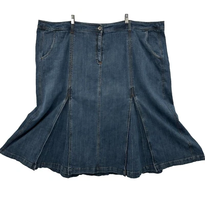 Falda Midi Denim 24 7 Azul Talla Grande 32W Elastizada Acampanada Modesta Bolsillos Inserciones Foto 1 de 4