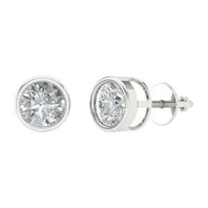 2 ct Bezel Set Stud Designer everyday Earrings Round Cut 14k White gold - Picture 1 of 11