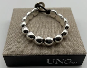 NEW Uno de 50 SER INTREPIDA Leather Sterling Silver Plated Bracelet Beads Medium - Picture 1 of 12