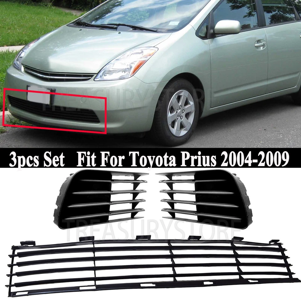 Parrilla inferior delantera y biseles de luces antiniebla 3 piezas para Toyota Prius 2004-2009 Foto 1 de 4