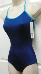 P621 BodyWrappers Navy/Turq Camisole Leotard Girls sizes strappy back shiny - Picture 1 of 7