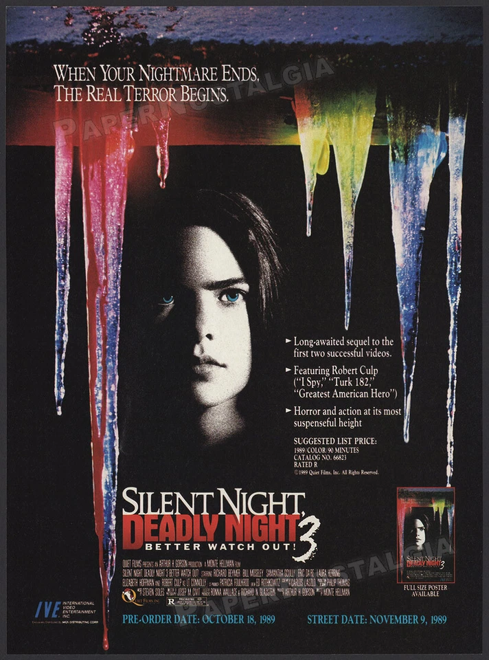 SILENT NIGHT DEADLY 3 _ 原版 1989 年贸易印刷广告/广告__Samantha Scully — 第 1/1 张图片