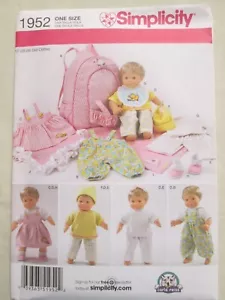 Simplicity 1952 Baby Doll Carrier 15" Clothes Blanket Pattern Jumpsuit Booties - Picture 1 of 2