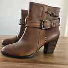 Sofft Size 85 Leather Ankle Boots Wyoming Brown 3 Inch Heel Nwot Buckle Detail