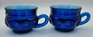 Kings Crown Indiana Glass Colbalt Blue Thumbprint Cup 5 oz Handle VTG Lot of 2 - Picture 1 of 7