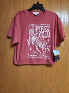 Rodeo Theme Short Sleeve Pink Crop Top. NWT. Large. By Outlaw. Cute. - Picture 1 of 8